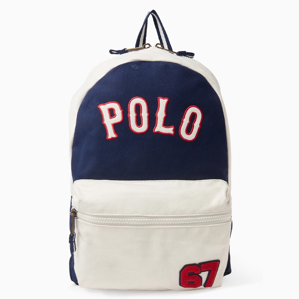Polo by Ralph Lauren Navy & White Canvas Backpack with 67 Patch